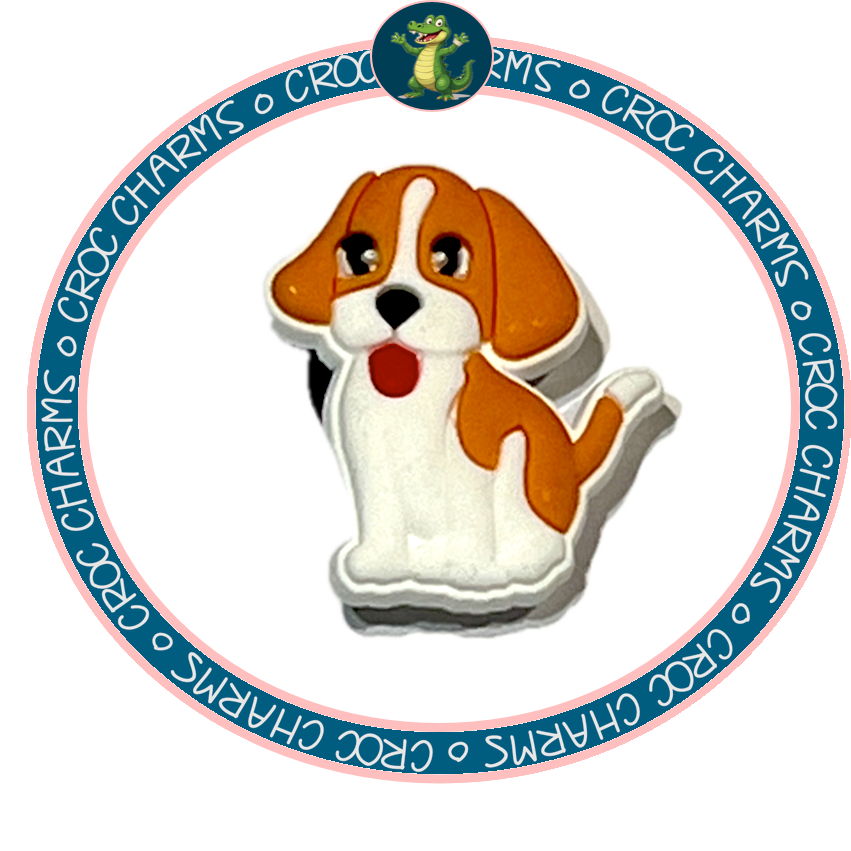 Beagle puppy shoe charms Croc Jibbitz charm in brown and white by Shoe Charm Heaven