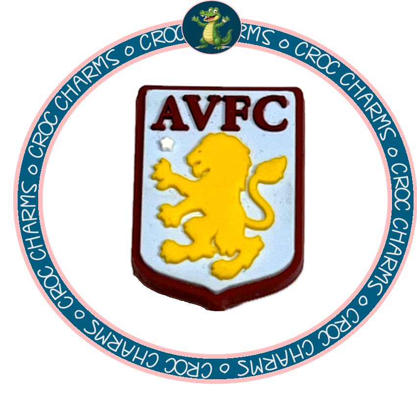 Aston Villa shoe charms featuring a rubber charm with the AVFC lion emblem in yellow and maroon