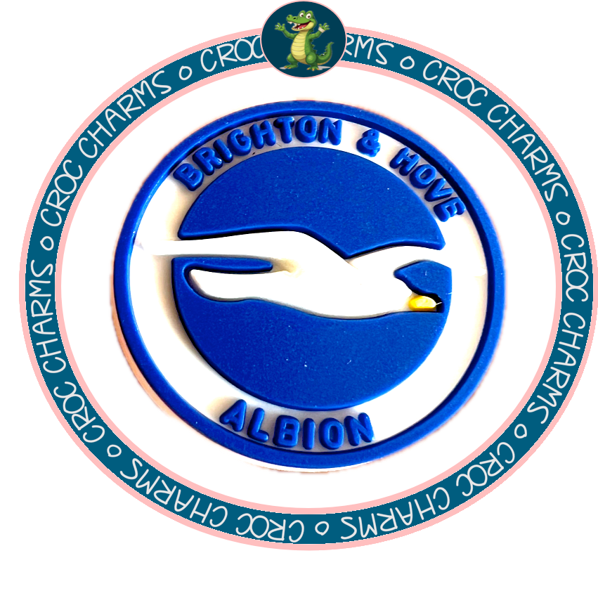 Brighton charms for Crocs featuring Brighton & Hove Albion seagull logo shoe charm in blue and white