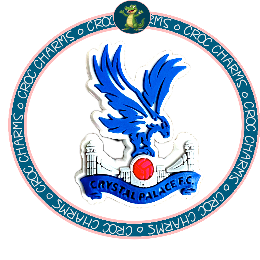 Blue Crystal Palace charms for Crocs featuring detailed eagle and club emblem design