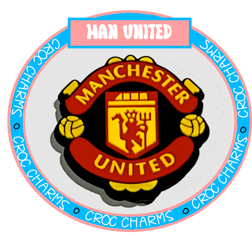 Manchester United shoe charms featuring the classic red and gold club crest design
