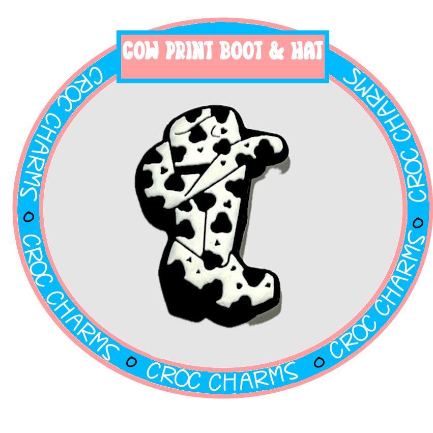 Country and Western shoe charms cow print boot and hat design for Croc shoes