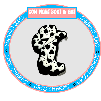 Country and Western shoe charms cow print boot and hat design for Croc shoes