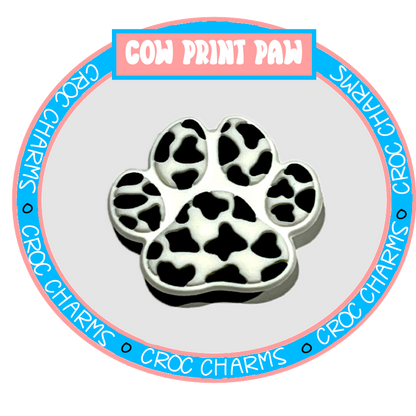 Cow print paw Country and Western shoe charms from Shoe Charm Heaven with black and white spots
